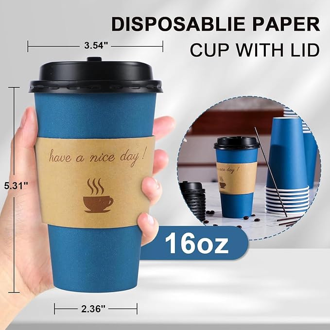 Clawsoff 500 Pack 16 oz Disposable Paper Coffee Cups - Image 2