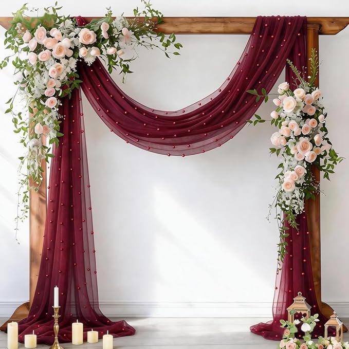 Pearl Table Runner Gauze Sheer 19FT Wedding Draping Fabric Decor | Burgundy by Socomi