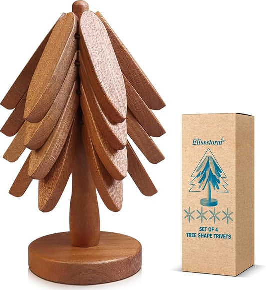 Wooden Trivets for Hot Dishes,Natural Foldable Kitchen Wooden Trivets for Hot Dishes - Tree Shape Trivet Set for Kitchen Counter Table Home Essentials