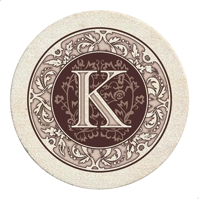 Thirstystone Monogram Round Natural Sandstone Coaster 4 Pack | 4" Diameter by Thirstystone