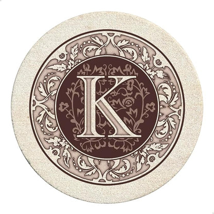 Thirstystone Monogram Round Natural Sandstone Coaster 4 Pack | 4" Diameter by Thirstystone