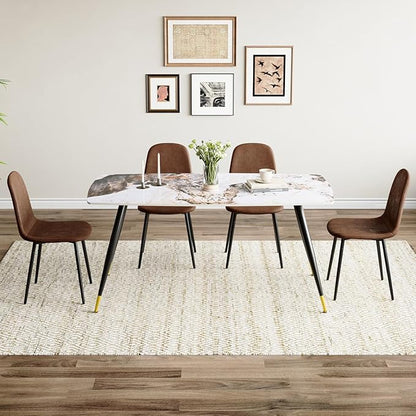 Table and Chairs Set of 4, Dining Room Table Set for 4, Sintered Stone Kitchen Table Top and Modern Chairs Set of 4 for Kitchen Dining Room