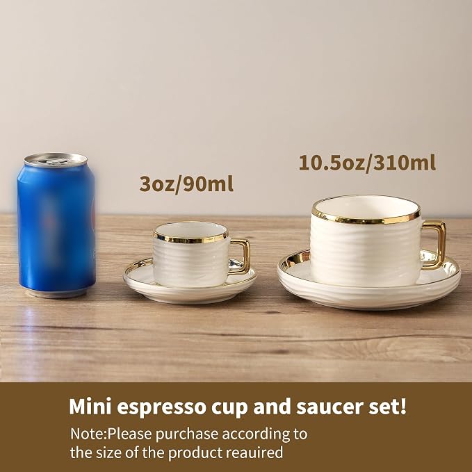 LETAOTAO Espresso Cups and Saucers Set of 4, 3oz Mini Demitasse Mugs | Ceramic - Image 3