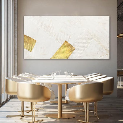 YJYart White Wall Art Hand Paintings Wall Decor Gold Pictures Abstract Canvas Arts 24"x48" for Living Room Dinning Room