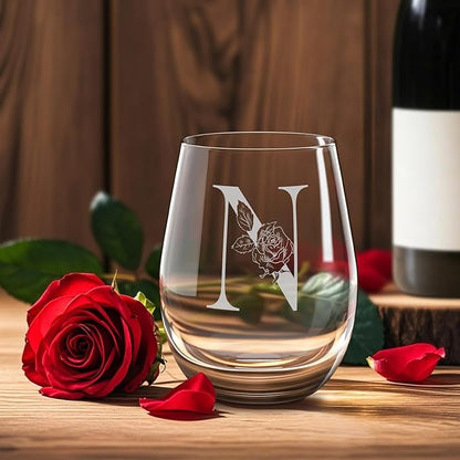 Valentines Day Gifts for Her, Gifts for Women Her Friend Mom Grandma Wife Sister Bridesmaid Nurse, Birthday Galentines Mothers Day Christmas, Personalized Initial Customized Wine Glasses 18OZ(N)