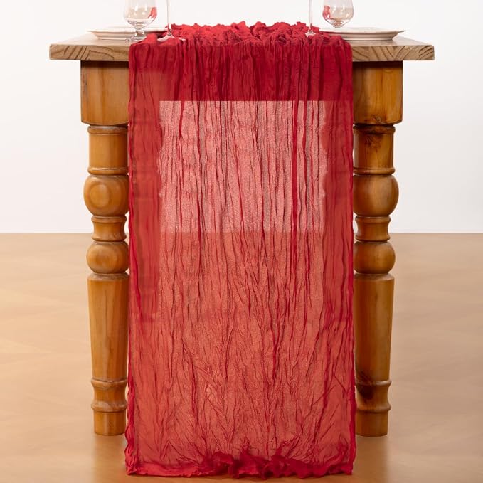 DeZerlor Red Cheesecloth Table Runners 6 Pack Christmas Runners | 120Inches - Image 4