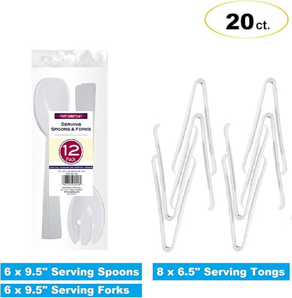 Party Essentials Plastic Party Buffet Serving Utensils Kit, Spoons/Forks/Tongs - Image 2
