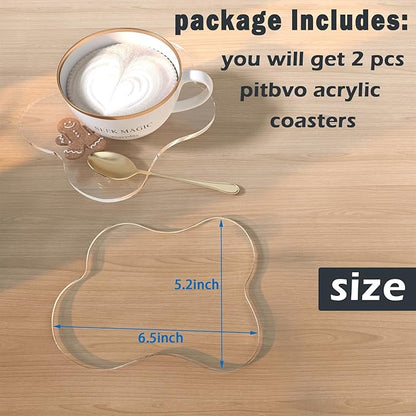 2 PCS Acrylic Coasters, Aesthetic Drink Coaster for Coffee Table, Clear Heat-Resistant Decorative Plates for Home Office Desk, Scratch-Proof Cup Protector for Kitchen Bar (Irregular Cloud Shaped 2Pcs)