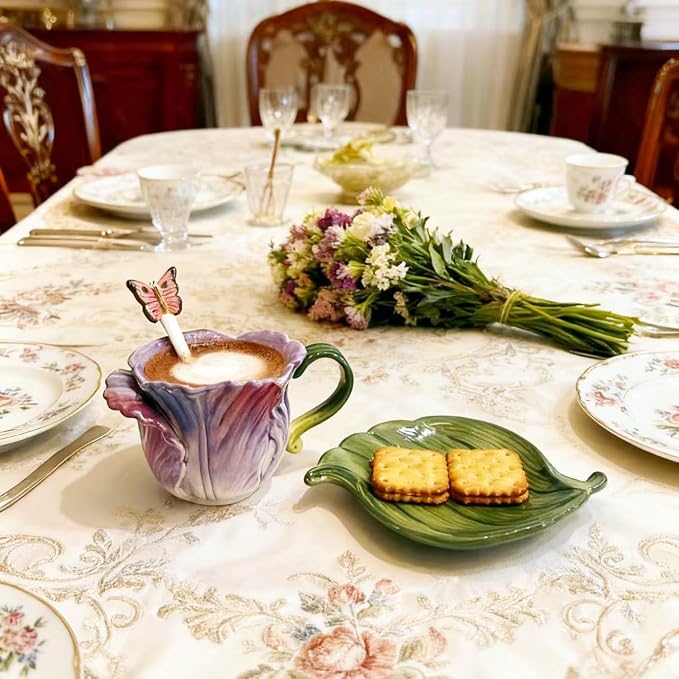 Ceramic Tea Cup and Saucer Set ，8OZ 3D Hand-Painted Flower Coffee Mug，Gift - Image 7