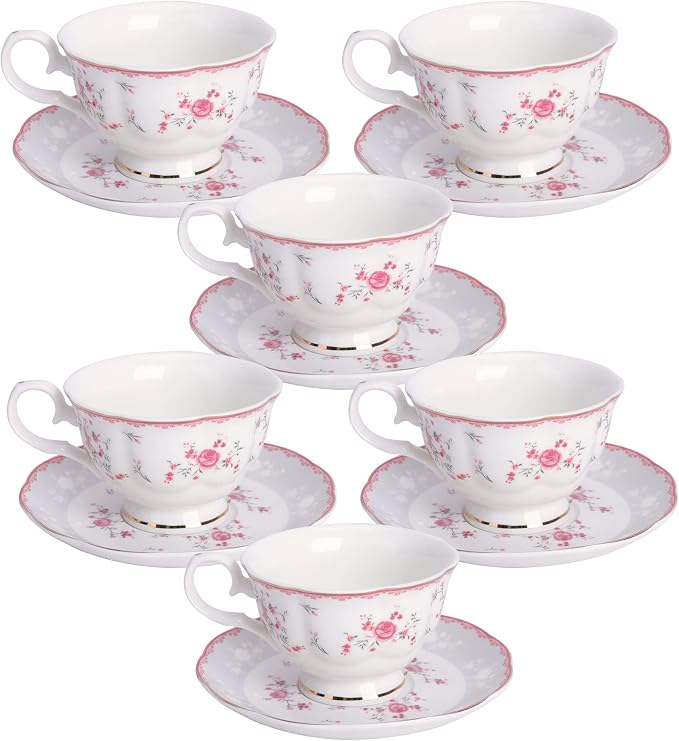 fanquare Pink Rose Tea Cup and Saucer Set by fanquare
