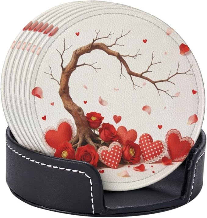 Love Hearts Tree of Life Leather Coasters Set of 6 - Image 4