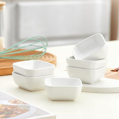 Ceramic Dipping Bowls Set of 6,3 Ounce Porcelain Small Mini Dip Bowl Square Soy Sauce Dish - Good for Tomato Sauce, Sushi Soy, BBQ,Charcuterie Board(White)