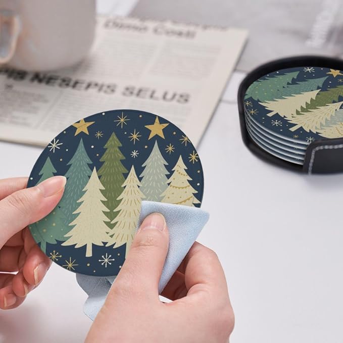 Winter Blue Christmas Tree Snowflake and Stars Coasters - Image 5