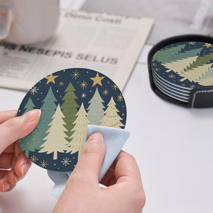 Winter Blue Christmas Tree Snowflake and Stars Coasters - Image 5