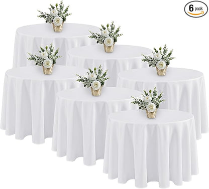 Fitable 6 Pack White Round Tablecloths - 120 Inches in Diameter - Stain Resistant and Washable Table Clothes, Polyester Fabric Table Covers for Wedding, Party, Banquet, Formal Events