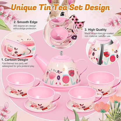 Tea Party Set for Little Girls, Kids Kitchen Pretend Playset, Montessori Toys - Image 4