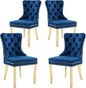 KCC Velvet Dining Chairs Set of 4, Upholstered High-end Tufted Dining Chair with Nailhead Back Ring Pull Trim Stainless Steel Legs, Contemporary Nikki Collection Modern Style for Kitchen, Blue