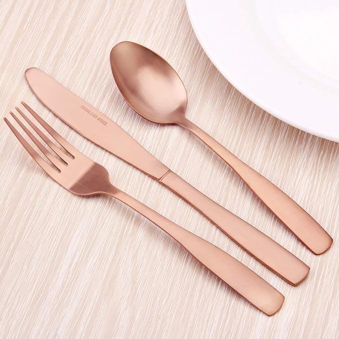Matte Rose Gold Silverware Set, 20-Piece Stainless Steel Flatware set, - Image 6