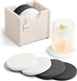 Fluxynara Felt Coasters with Holder, Concrete Echo | Round Felt Coasters by FLUXYNARA