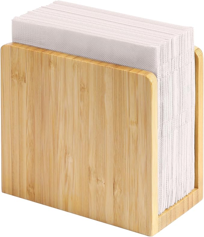MaxGear Bamboo Napkin Holder for Tables, Wooden Tabletop Tissue Holder | Fits by MaxGear