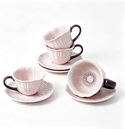 KOOV Latte Cup and Saucer Set of 4, Vintage Hand-Painted 10 oz Ceramic by KOOV