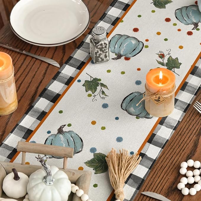 Artoid Mode 210 GSM Fall Table Runner 13x72 Inch Home Party Decor | Blue - Image 4