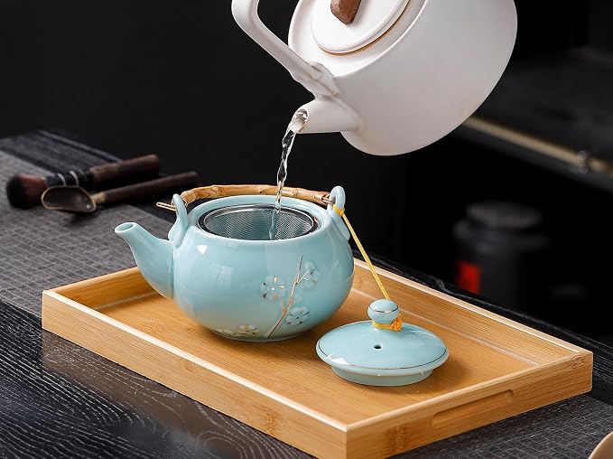 Japanese Tea Set with 1 Teapot, 6 Tea cups, 1 Tea Tray, 1 Stainless Infuser - Image 5