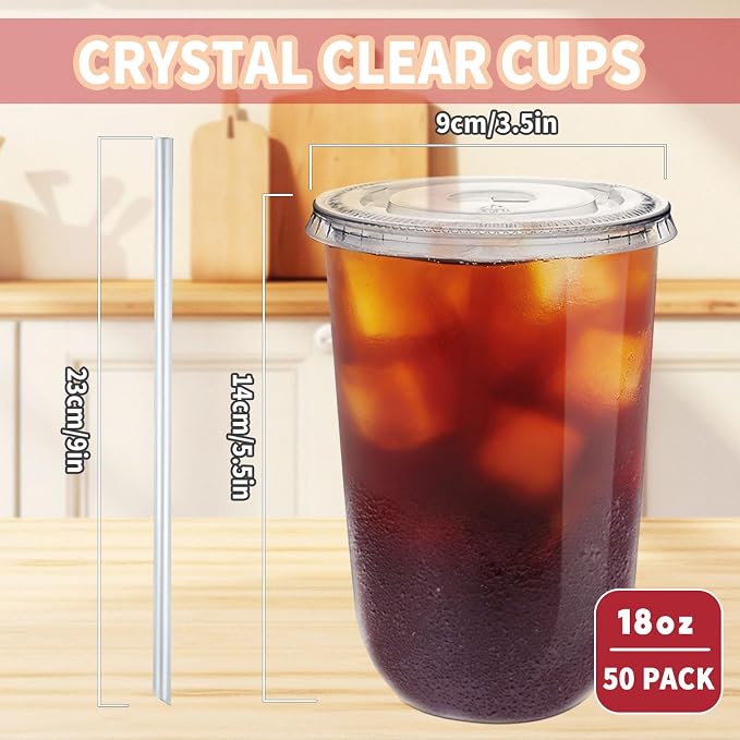 Alaeseje 50 Pack 18 oz Clear Plastic Iced Coffee Cups - Image 2