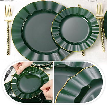 120PCS Dark Green Plastic Plates, Wavy Plates - Image 4