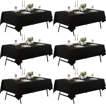 6-Pack 60x60 inch Black Table Cloths, Solid Stain and Wrinkle Resistant Tablecloth, Premium Plain Weave Polyester Fabric Rectangle Table Linen Covers for Hotel, Banquet