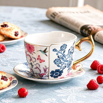 KAMMAK Tea Cups and Saucers Set of 2, 8 oz Porcelain Coffee Cups, YX018 | - Image 3