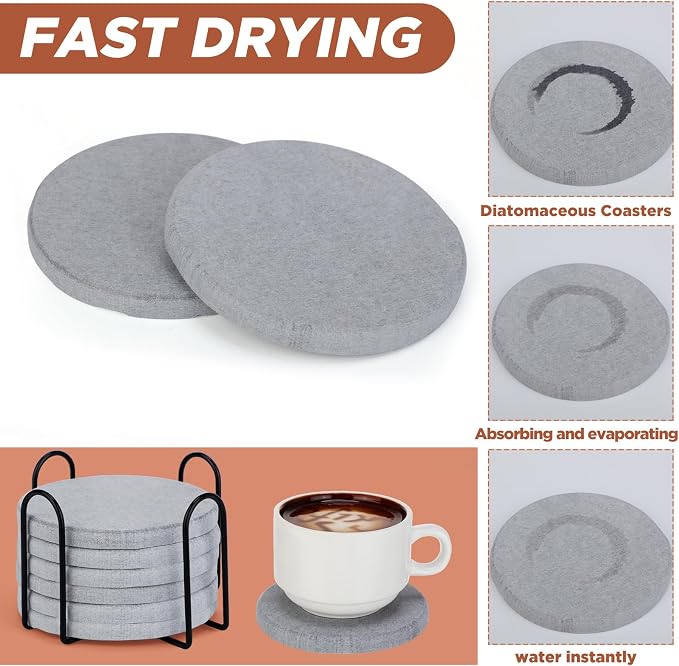 Yaomiao Diatomaceous Earth Coasters Set of 6 Absorbent Coasters - Image 2