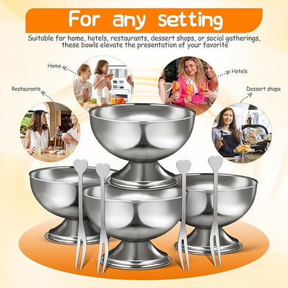 4 Pcs Stainless Steel Dessert Cup Dessert Cups Dessert Bowls Steel Desserts Gold Footed Metal Dessert Glasses Sauce Cups Pasta Salad Mug Ceramics Ice Cream Dish