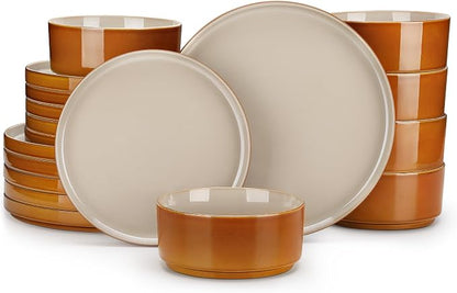 vancasso ONION Ceramic Plates and Bowls Sets, 18 Pieces Grey Dinnerware Sets by vancasso