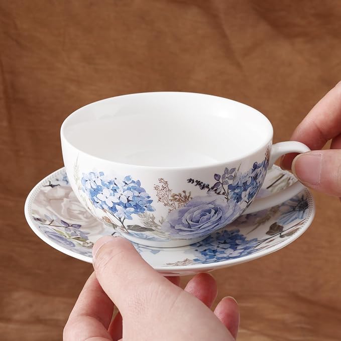 fanquare Blue and Purple Roses and Hydrangeas Porcelain Tea - Image 5