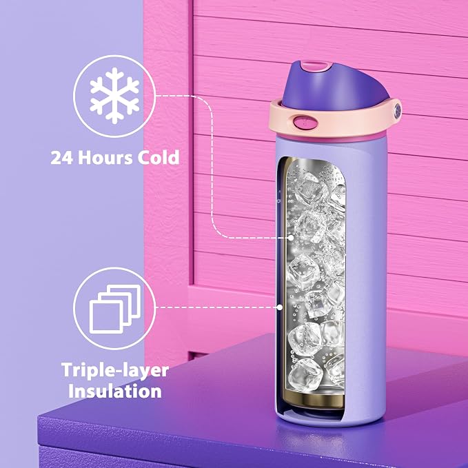 24 oz Insulated Water Bottle for Women: Meoky Stainless Steel Metal Water Bottle - Image 3