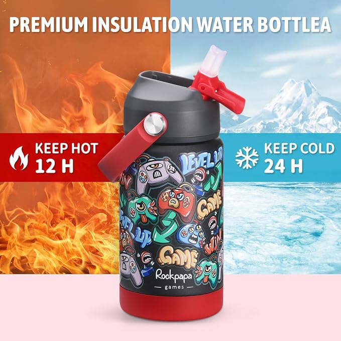 rockpapa 14 oz Kids Insulated Water Bottle，Stainless Steel Toddler Cups - Image 3