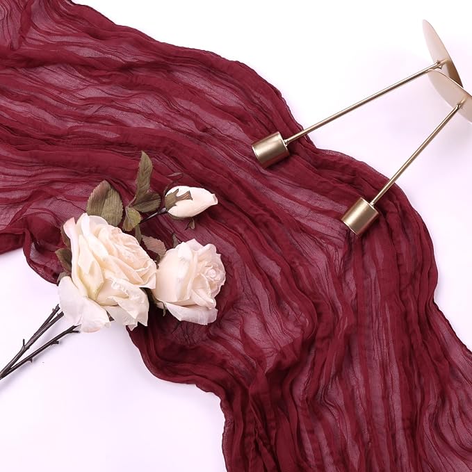 6 Pack Burgundy Cheesecloth Table Runner 35 x 120 Inch | Boho Gauze Fabric - Image 7