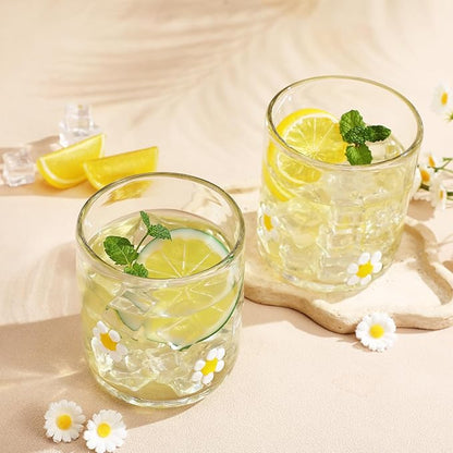 Icon Juice Glasses, 14oz Stemless Wine Drinking Juice Glass Cup for Valentine Party Supplies Gift(2 Pcs,Flower)