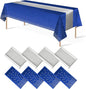 8Pack Disposable Plastic Tablecloths and Satin Table Runner Set Blue and Silver by MASHAN