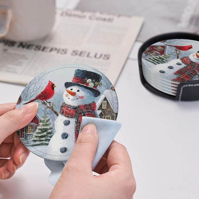 Christmas Snowman Red Bird Coasters - Image 5