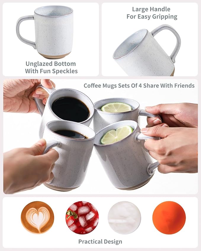 HASENSE Ceramic Coffee Mugs Set of 4, 14 oz Stoneware Coffee Cups - Image 4