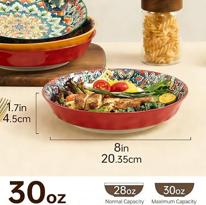 Ceramic Pasta Bowls Set of 6-8 inch 30 oz Serving Bowls, Colorful Dinner Bowls - Image 2