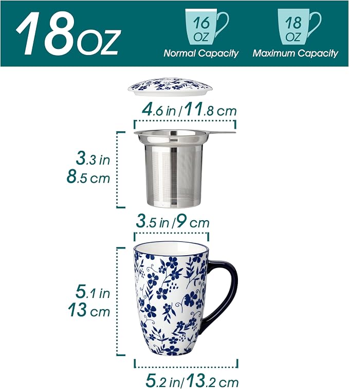 vancasso SELENE Porcelain Tea Mug, 18 oz Porcelain Tea Cup - Image 2