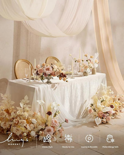 Ling's Moment 14Ft Brilliant White Table Runner, Long Chiffon Table Runners | - Image 3