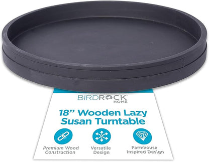 BIRDROCK HOME Wooden Lazy Susan Turntable - Spice Rack Organizer for Kitchen Table, Dining, Pantry and Countertop - Rotating Tray for Condiments - with Burnished Iron Accents - 18" Large, Matte Black
