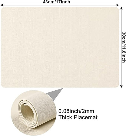 Faux Leather Placemats Set of 6, Heat Resistant Wipeable Washable Vinyl Place Mats, Waterproof Anti-Slip Dining Table Mats, Suitable for Indoor & Outdoor Use (Ivory White)