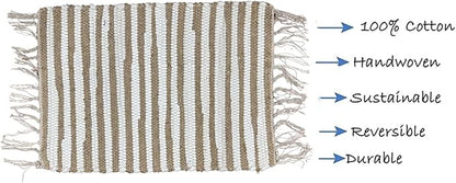 Perilla Home Placemat Set of 4 - Cotton Jute Blend Square Placemats - Farmhouse Rustic Woven Bohemian Machine Washable Table Mats with Tassels for Dining Table Decor (Brown & White)