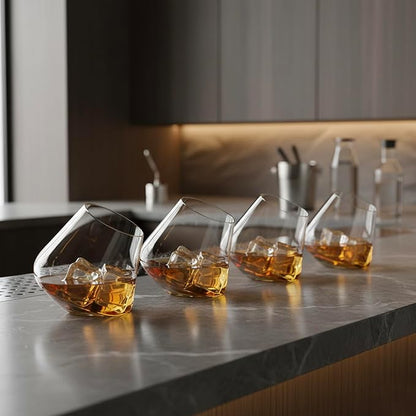 MyGift Spinning Whiskey Glasses Set of 4, Rotating Tilted Old Fashioned Bourbon - Image 4