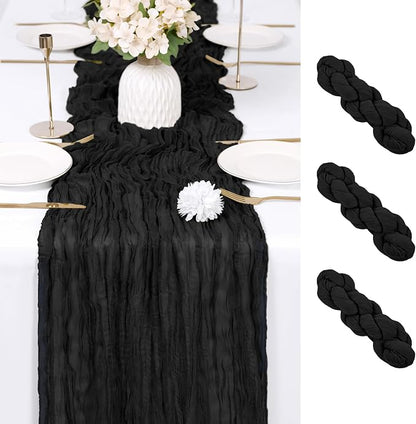 3 Pack Black Cheesecloth Table Runner 17x108 Inch Semi Sheer Boho Gauze Cheese by Unknown